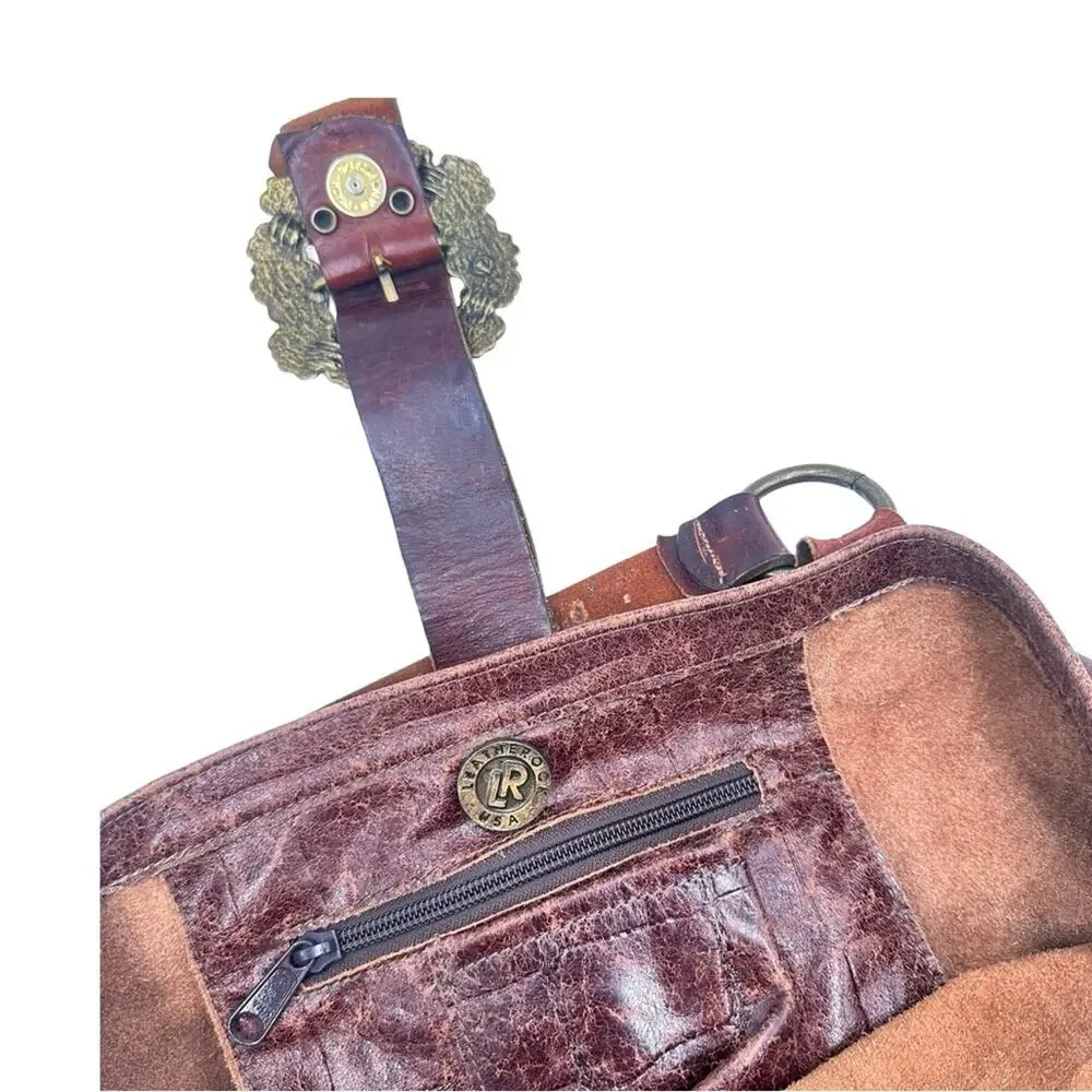 Leatherock USA Genuine Leather Shoulder Bag Chocolate Brown Made in USA
